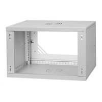 LEXI 19" nástenná skrinka Basic 6U, šírka 520 mm, hĺbka 350 mm, sklenené dvere, bez zadnej steny, sivá