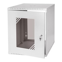 LEXI 19" nástenná skriňa Basic 12U, šírka 520 mm, hĺbka 450 mm, sklenené dvere, bez zadnej steny, sivá