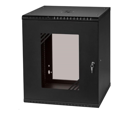 LEXI 19" nástenná skriňa Basic 12U, šírka 520 mm, hĺbka 450 mm, sklenené dvere, bez zadnej steny, čierna