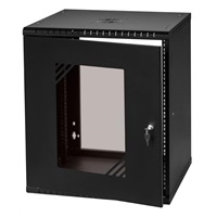 LEXI 19" nástenná skriňa Basic 12U, šírka 520 mm, hĺbka 450 mm, sklenené dvere, bez zadnej steny, čierna