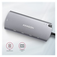 AXAGON HMC-6M2, USB 3.rozbočovač 2 Gen 1, 2x USB-A, HDMI, RJ-45 GLAN, SATA M.2 sloty, PD 100 W, kábel USB-C 18 cm
