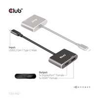 Club3D hub MST (Multi Stream Transport) USB3.2 Gen2 Type-C (DP Alt-Mode) na DisplayPort + HDMI 4K60Hz (M/F)