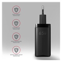 AXAGON ACU-DPQ65, GaN nabíjačka do siete 65W, 3x port (USB-A + dual USB-C), PD3.0/QC4+/PPS/Apple, čierna