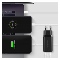 AXAGON ACU-DPQ65, GaN nabíjačka do siete 65W, 3x port (USB-A + dual USB-C), PD3.0/QC4+/PPS/Apple, čierna