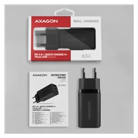 AXAGON ACU-DPQ65, GaN nabíjačka do siete 65W, 3x port (USB-A + dual USB-C), PD3.0/QC4+/PPS/Apple, čierna