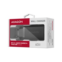 AXAGON ACU-DPQ65, GaN nabíjačka do siete 65W, 3x port (USB-A + dual USB-C), PD3.0/QC4+/PPS/Apple, čierna