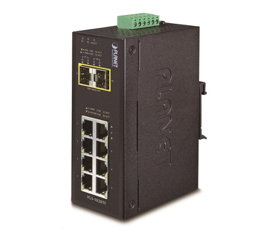 Planet IGS-1020TF, Switch, priemyselný, 8x 10/100/1000T, 2x 100/1000X SFP, -40~+75°C