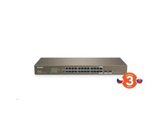 Tenda TEG1024F - 22-portový gigabitový ethernetový prepínač + 2x Combo SFP/RJ45, 10/100/1000 Mb/s, bez ventilátora, stojanová montáž, kov