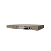 Tenda TEF1126P-24-410W - PoE AT Switch 370Watt, 24xRJ45 10/100 Mbps PoE, 2x Gigabit Uplink RJ45/SFP, bez ventilátora, kov