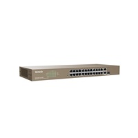 Tenda TEF1126P-24-410W - PoE AT Switch 370Watt, 24xRJ45 10/100 Mbps PoE, 2x Gigabit Uplink RJ45/SFP, bez ventilátora, kov