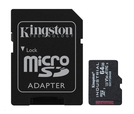 Karta Kingston 64GB microSDXC Industrial C10 A1 pSLC + adaptér SD