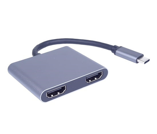 PremiumCord MST adaptér USB-C na 2x HDMI, USB3.0, PD, 4K a FULL HD 1080p rozlíšenie