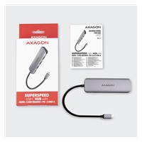 AXAGON HMC-5, USB 3.rozbočovač 2. generácie, 2x porty USB-A, HDMI, slot SD/microSD, 100W PD, 20cm kábel USB-C