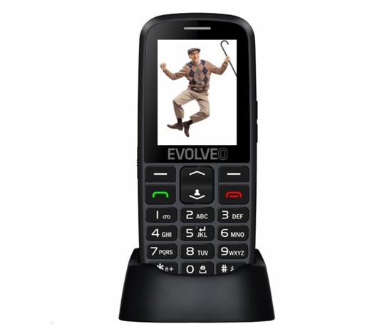 EVOLVEO EasyPhone EG, mobilný telefón pre seniorov s nabíjacím stojanom, čierny