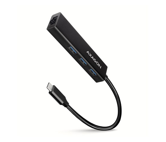 AXAGON HMC-GL3A, USB 3.rozbočovač 2. generácie, 3x USB-A + gigabitový ethernetový port, kov, 20 cm kábel USB-C