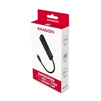 AXAGON HMC-GL3A, USB 3.rozbočovač 2. generácie, 3x USB-A + gigabitový ethernetový port, kov, 20 cm kábel USB-C