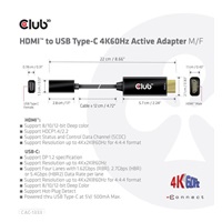 Club3D Aktívny adaptér HDMI na USB-C, 4K60Hz, M/F