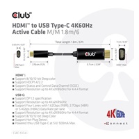 Club3D aktívny kábel HDMI na USB-C, 4K60Hz, 1.8m, M/M