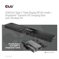 Club3D USB-C, Triple Display DP Alt mode Displaylink Dynamic PD Charging Dock so 120 W PS