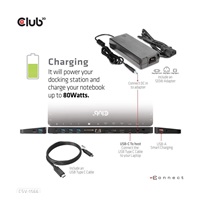 Club3D USB-C, Triple Display DP Alt mode Displaylink Dynamic PD Charging Dock so 120 W PS