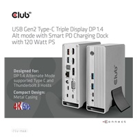 Club3D USB-C, Triple Display DP 1.4 Alt mode Displaylink Dynamic PD Charging Dock so 120 W PS