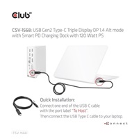 Club3D USB-C, Triple Display DP 1.4 Alt mode Displaylink Dynamic PD Charging Dock so 120 W PS