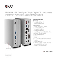 Club3D USB-C, Triple Display DP 1.4 Alt mode Displaylink Dynamic PD Charging Dock so 120 W PS