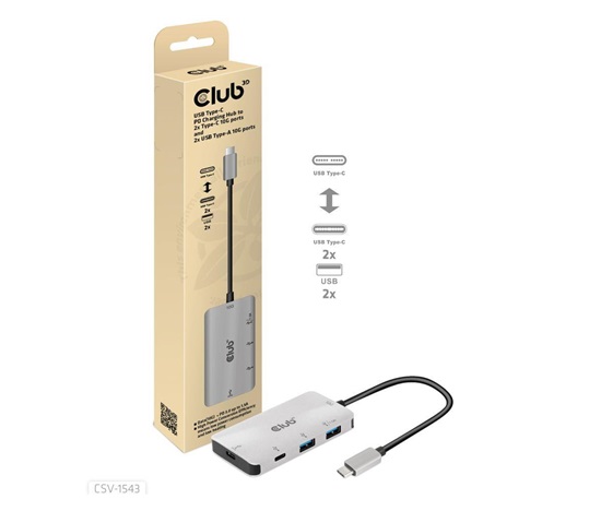 Club3D USB-C Gen2 PD hub pre 2x USB-C 10G porty a 2x USB-A 10G porty