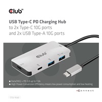 Club3D USB-C Gen2 PD hub pre 2x USB-C 10G porty a 2x USB-A 10G porty