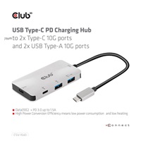Club3D USB-C Gen2 PD hub pre 2x USB-C 10G porty a 2x USB-A 10G porty
