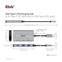 Club3D USB-C Gen2 PD hub pre 2x USB-C 10G porty a 2x USB-A 10G porty