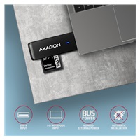 AXAGON CRE-S2N, USB-A 3.2 Gen 1 - čítačka kariet SUPERSPEED, 2-slotová a lun SD/microSD, podpora UHS-I