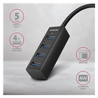 AXAGON HUE-M1AL, 4x USB 3.rozbočovač 2 Gen 1 MINI, kovový, kábel USB-A 1.2m