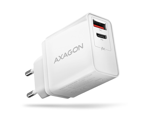 AXAGON ACU-PQ22W, sieťová nabíjačka PD & QC 22 W, 2x port (USB-A + USB-C), PD3.0/QC3.0/AFC/FCP/Apple, biela