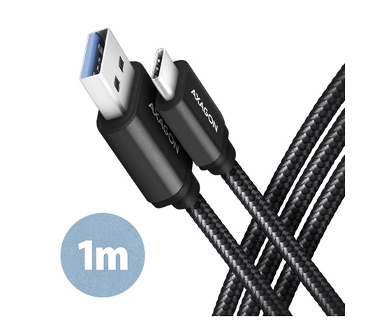 AXAGON BUCM3-AM10AB, SPEED kábel USB-C <->USB-A, 1 m, USB 3</->.2 Gen 1, 3A, ALU, opletenie, čierna