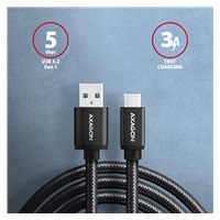 AXAGON BUCM3-AM15AB, SPEED kábel USB-C <->USB-A, 1</->.5 m, USB 3.2 Gen 1, 3A, ALU, opletenie, čierna
