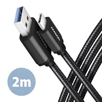 AXAGON BUCM3-AM20AB, SPEED kábel USB-C USB-A, 2 m, USB 3.2 Gen 1, 3A, ALU, opletenie, čierna