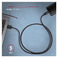 AXAGON BUCM3-AM20AB, SPEED kábel USB-C <->USB-A, 2 m, USB 3</->.2 Gen 1, 3A, ALU, opletenie, čierna