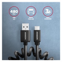 AXAGON BUCM-AM10TB, TWISTER kábel USB-C <->USB-A, 0</->.6 m, USB 2.0, 3A, ALU, tpe, čierna
