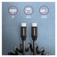 AXAGON BUCM-CM10TB, TWISTER kábel USB-C <-> USB-C, 0.6 m, USB 2.0, PD 60W 3A, ALU, tpe, čierny