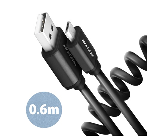 AXAGON BUMM-AM10TB, TWISTER kábel Micro USB <->USB-A, 0</->.6 m, USB 2.0, 2.4A, ALU, tpe, čierna