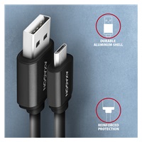 AXAGON BUMM-AM10TB, TWISTER kábel Micro USB <->USB-A, 0</->.6 m, USB 2.0, 2.4A, ALU, tpe, čierna