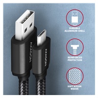 AXAGON BUMM-AM20AB, HQ kábel Micro USB <->USB-A, 2 m, USB 2</->.0, 2.4A, ALU, oplet, čierny