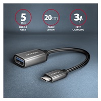AXAGON RUCM-AFAC, káblová redukcia USB-C (M) <-> USB-A (F), 20cm, USB 3.2 Gen 1, 3A, ALU