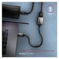 AXAGON RUCM-AFAC, káblová redukcia USB-C (M) <-> USB-A (F), 20cm, USB 3.2 Gen 1, 3A, ALU