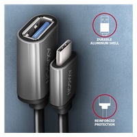 AXAGON RUCM-AFAC, káblová redukcia USB-C (M) <-> USB-A (F), 20cm, USB 3.2 Gen 1, 3A, ALU