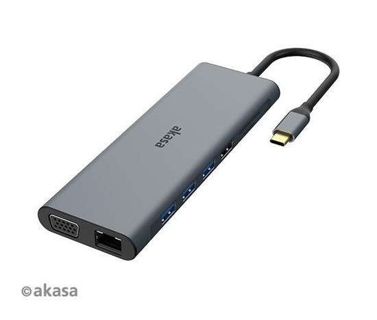 Dokovacia stanica AKASA USB-C 14v1, USB-C (napájanie+dáta), USB 2.0, 2xHDMI, VGA, RJ45, USB 3.2, čítačka kariet, 3,5 mm jack