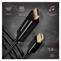 AXAGON RVDM-HI14C2, Mini DisplayPort -> HDMI 1.4 redukcie / kábel 1.8 m, 4K/30Hz