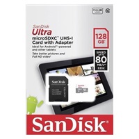Karta SanDisk MicroSDXC 128 GB Ultra (80 MB/s, trieda 10 - balenie pre tablety, Android) + adaptér