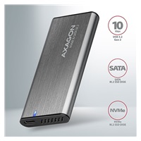 AXAGON EEM2-SG2, USB-C 3.2 Gen 2 - M.2 NVMe a SATA SSD kovový RAW box, bez skrutiek, strieborný